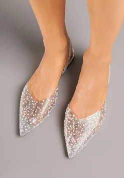 Srebrne Sandały z Przezroczystą Cholewką Ozdobione Cyrkoniami Silevea