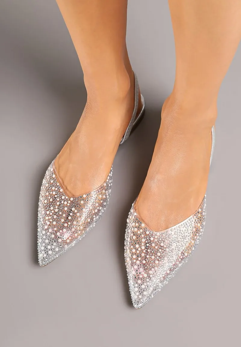 Srebrne Sandały z Przezroczystą Cholewką Ozdobione Cyrkoniami Silevea