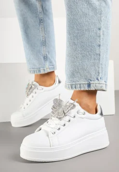 Srebrne Sneakersy z Błyszczącym Motylkiem Lenori