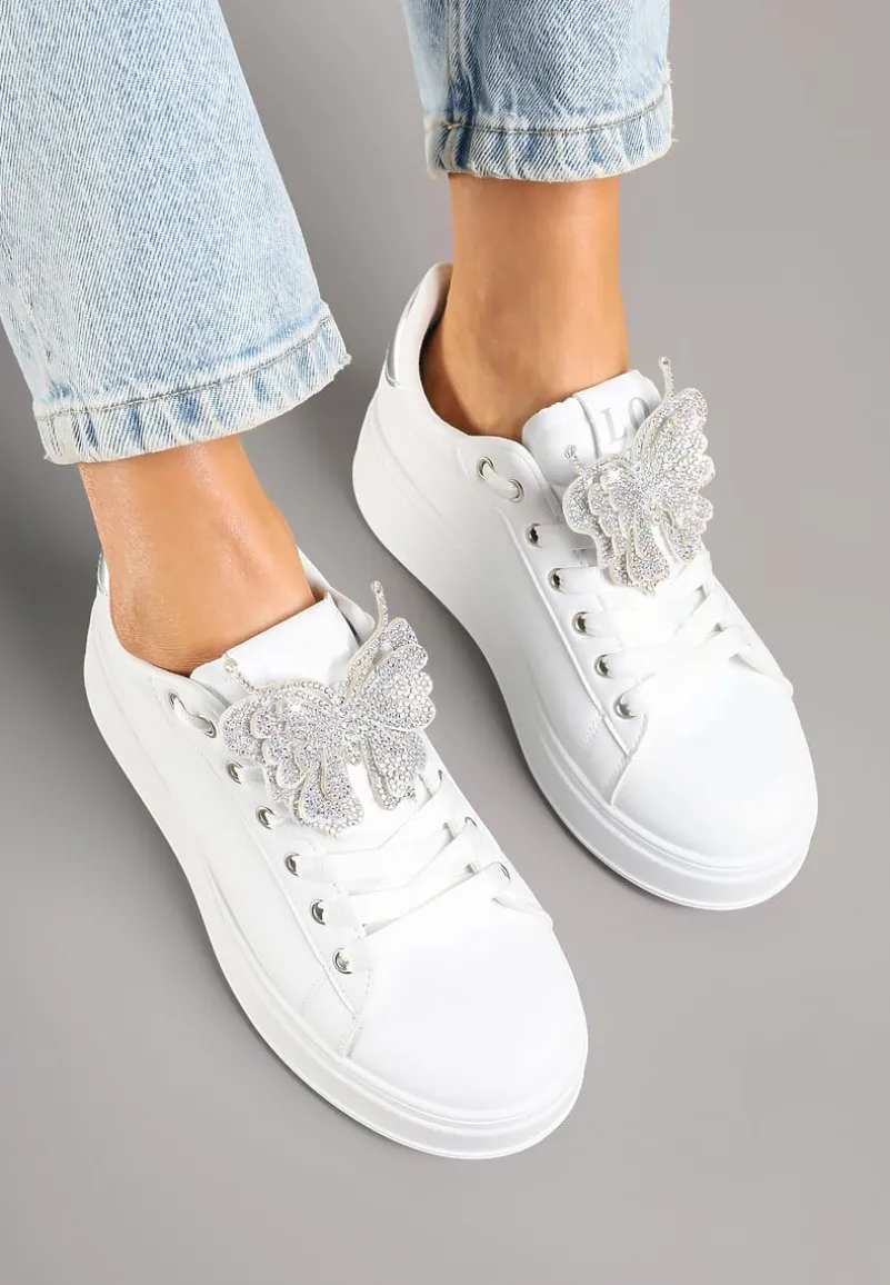 Srebrne Sneakersy z Błyszczącym Motylkiem Lenori