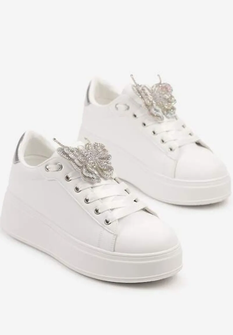 Srebrne Sneakersy z Błyszczącym Motylkiem Lenori