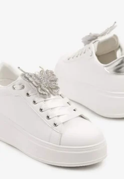 Srebrne Sneakersy z Błyszczącym Motylkiem Lenori