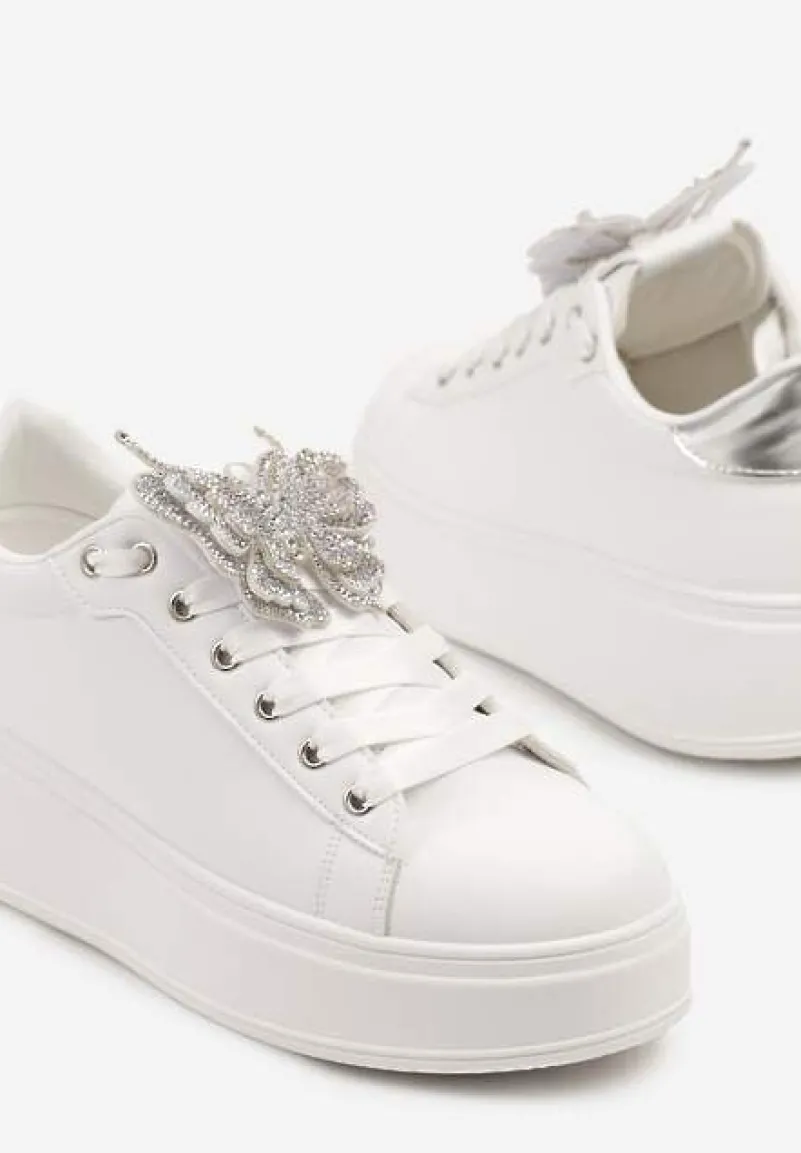 Srebrne Sneakersy z Błyszczącym Motylkiem Lenori