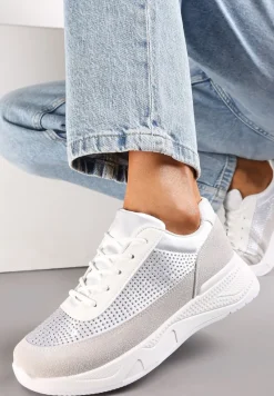 Srebrne Sneakersy z Drobnymi Cyrkoniami Hinekle