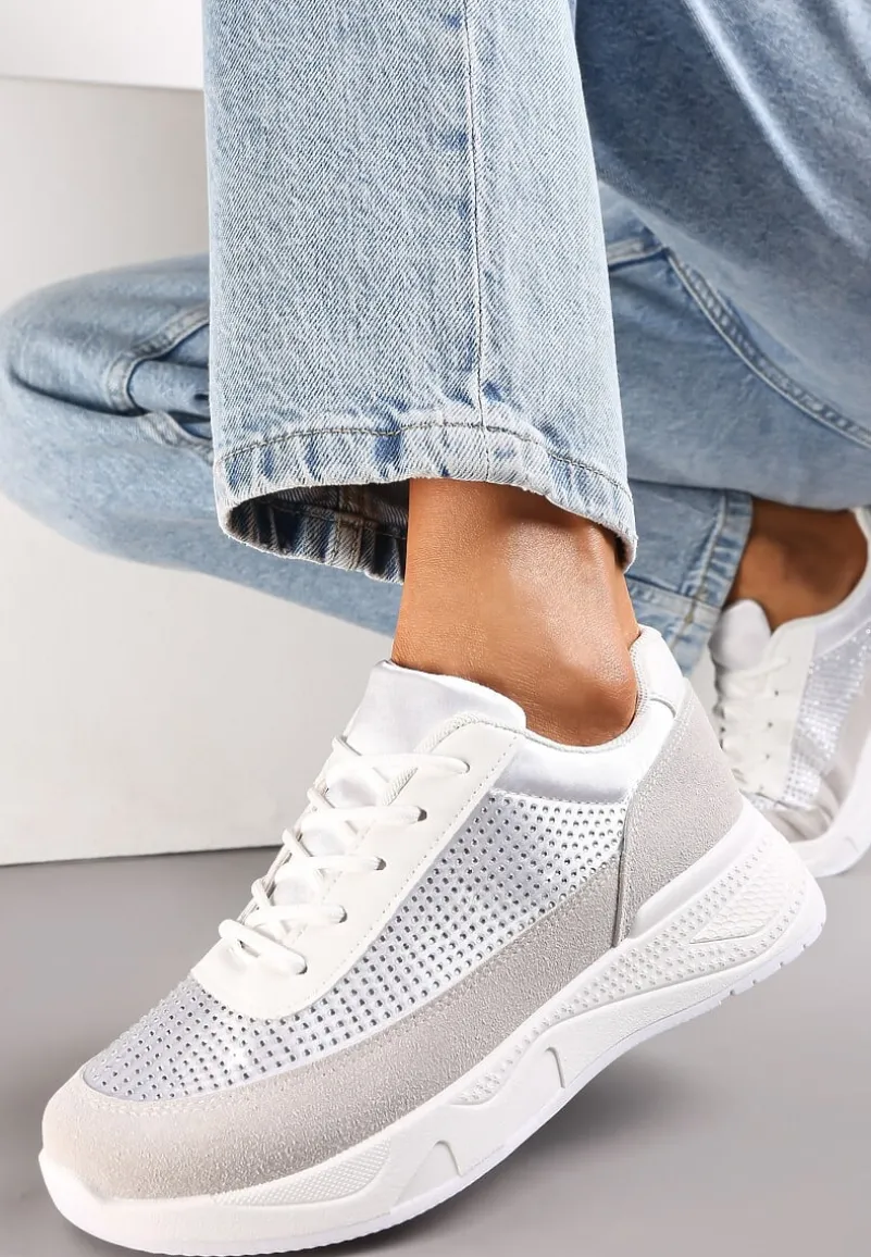 Srebrne Sneakersy z Drobnymi Cyrkoniami Hinekle