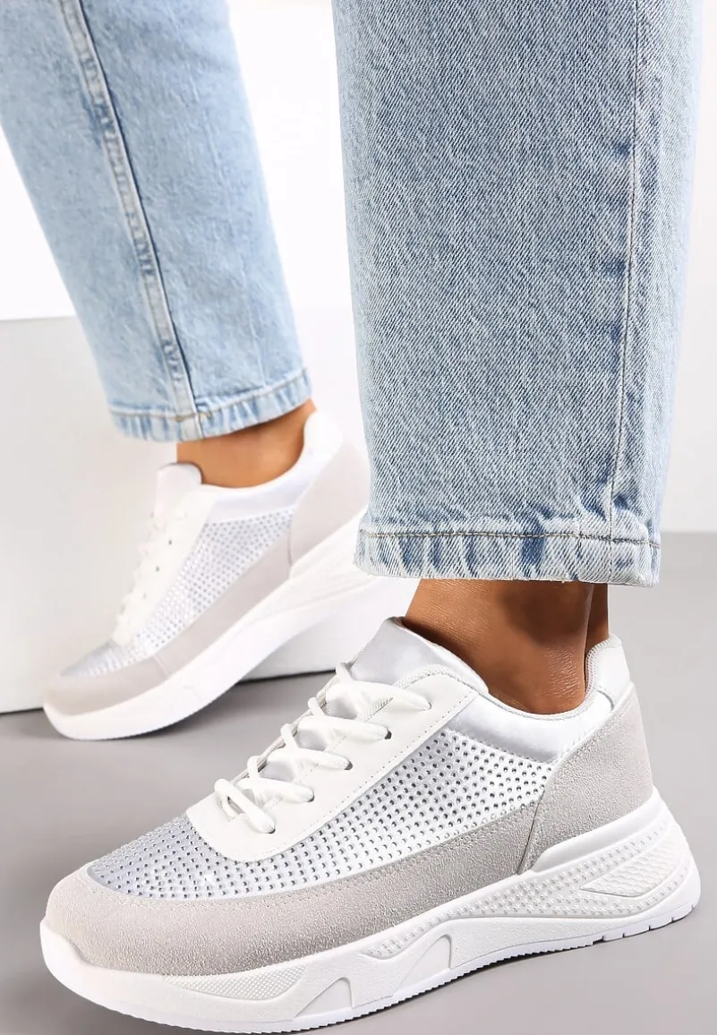 Srebrne Sneakersy z Drobnymi Cyrkoniami Hinekle