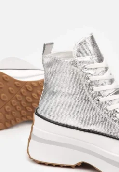 Srebrne Sznurowane Trampki za Kostkę na Platformie Ealsevia