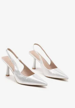 Srebrne Szpilki Bez Pięty o Klasycznym Fasonie Arnora