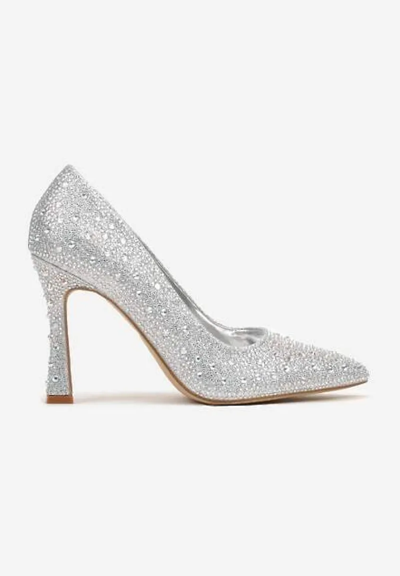 Srebrne Szpilki w Klasycznym Stylu Ozdobione Cyrkoniami Brokatem Rivashea