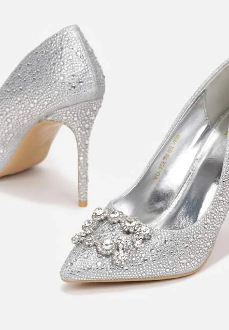 Srebrne Szpilki z Brokatem i Cyrkoniami Dulcinia