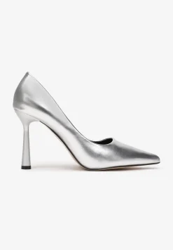 Srebrne Szpilki z Lakierowanej Imitacji Skóry Rosera