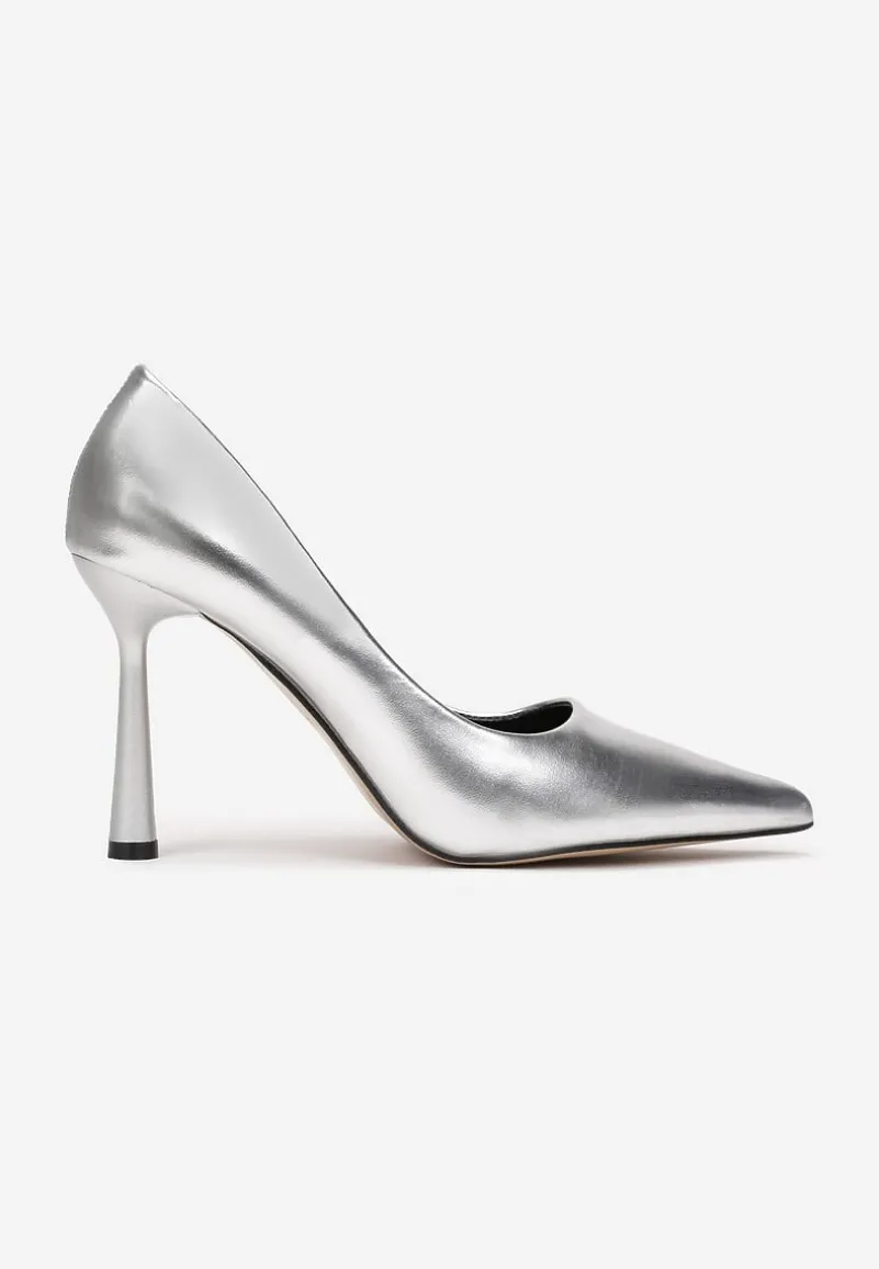 Srebrne Szpilki z Lakierowanej Imitacji Skóry Rosera