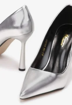 Srebrne Szpilki z Lakierowanej Imitacji Skóry Rosera