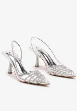 Srebrne Szpilki z Transparentnym Noskiem z Cyrkoniami Arrsela