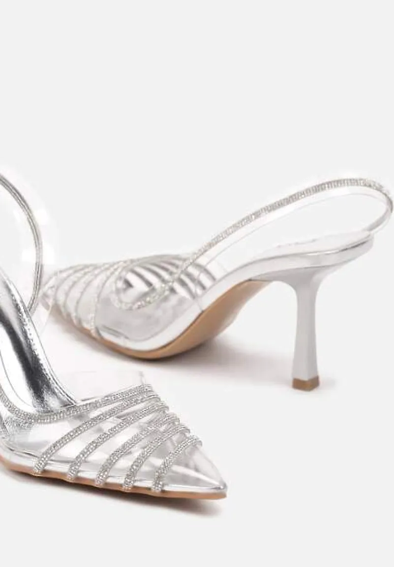 Srebrne Szpilki z Transparentnym Noskiem z Cyrkoniami Arrsela