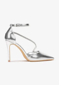 Srebrne Szpilki Zapinane wokół Kostki na Sprzączkę Ozdobione Cyrkoniami Jamesha