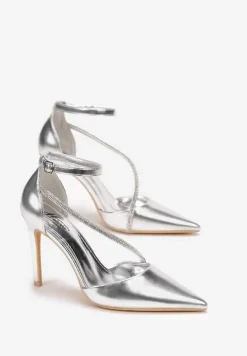 Srebrne Szpilki Zapinane wokół Kostki na Sprzączkę Ozdobione Cyrkoniami Jamesha