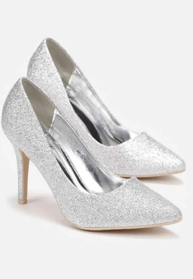 Srebrne Szpilki ze Szpiczastym Noskiem Brokatowe Zimosa