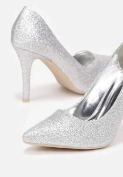 Srebrne Szpilki ze Szpiczastym Noskiem Brokatowe Zimosa