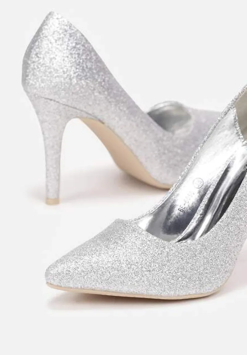 Srebrne Szpilki ze Szpiczastym Noskiem Brokatowe Zimosa