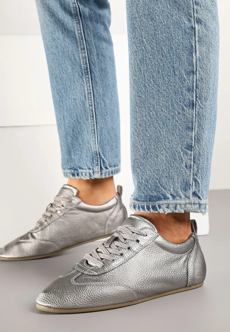 Srebrne Tenisówki bez Zdobień z Ekoskóry Verillis