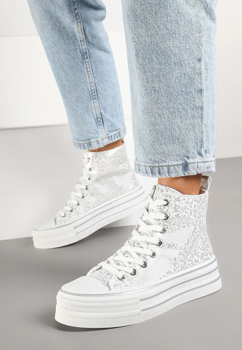 Srebrne Trampki Metaliczne za Kostkę na Platformie Tertewis