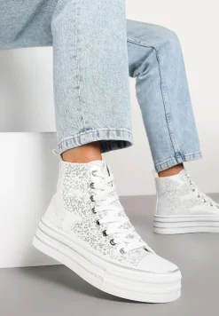 Srebrne Trampki Metaliczne za Kostkę na Platformie Tertewis