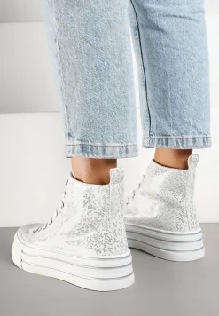 Srebrne Trampki Metaliczne za Kostkę na Platformie Tertewis