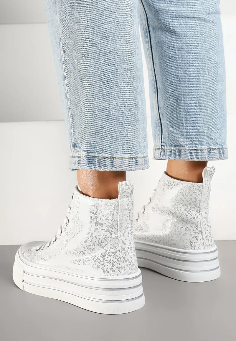 Srebrne Trampki Metaliczne za Kostkę na Platformie Tertewis