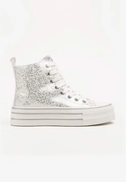 Srebrne Trampki Metaliczne za Kostkę na Platformie Tertewis