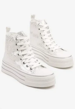 Srebrne Trampki Metaliczne za Kostkę na Platformie Tertewis