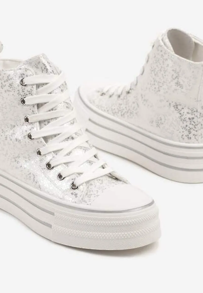 Srebrne Trampki Metaliczne za Kostkę na Platformie Tertewis