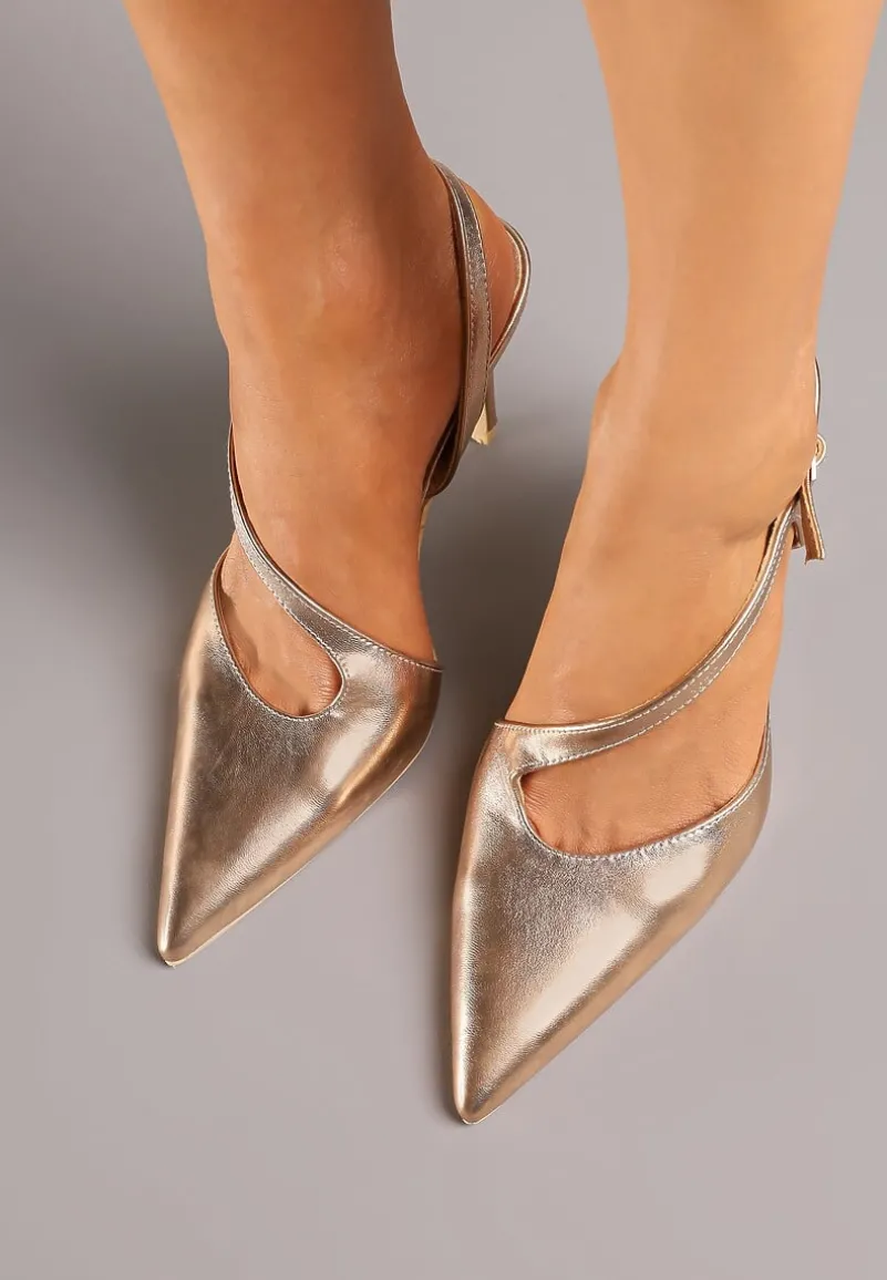 Szampańskie Asymetryczne Sandały Vices na Obcasie ze Szpiczastym Noskiem Niriese