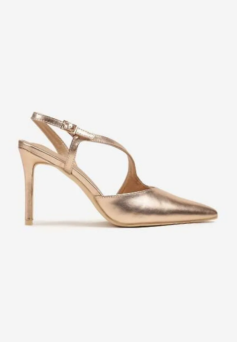 Szampańskie Asymetryczne Sandały Vices na Obcasie ze Szpiczastym Noskiem Niriese