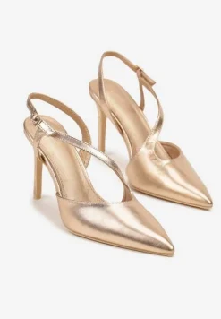 Szampańskie Asymetryczne Sandały Vices na Obcasie ze Szpiczastym Noskiem Niriese