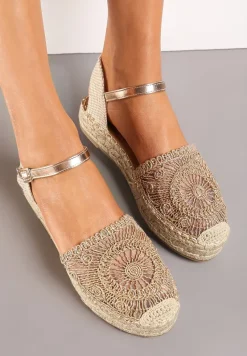 Szampańskie Ażurowe Espadryle na Grubej Podeszwie z Plecionki Avelvia