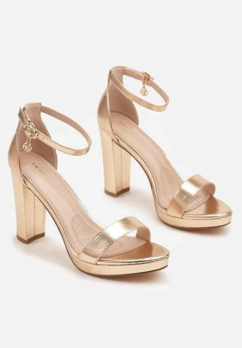 Szampańskie Basicowe Sandały Vices na Platformie i Słupku Taeli