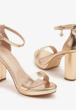 Szampańskie Basicowe Sandały Vices na Platformie i Słupku Taeli