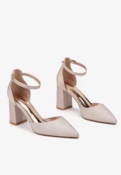 Szampańskie Brokatowe Czółenka na Słupku Loresi