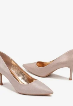 Szampańskie Brokatowe Czółenka na Obcasie Typu Szpilka ze Szpiczastym Noskiem Nevathra