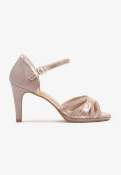 Szampańskie Brokatowe Sandały na Obcasie Typu Szpilka Ilivana