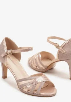 Szampańskie Brokatowe Sandały na Obcasie Typu Szpilka Ilivana