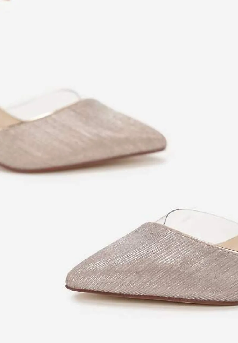 Szampańskie Brokatowe Sandały na Przezroczystym Słupku ze Sprzączką i Szpiczastym Noskiem Eizreva