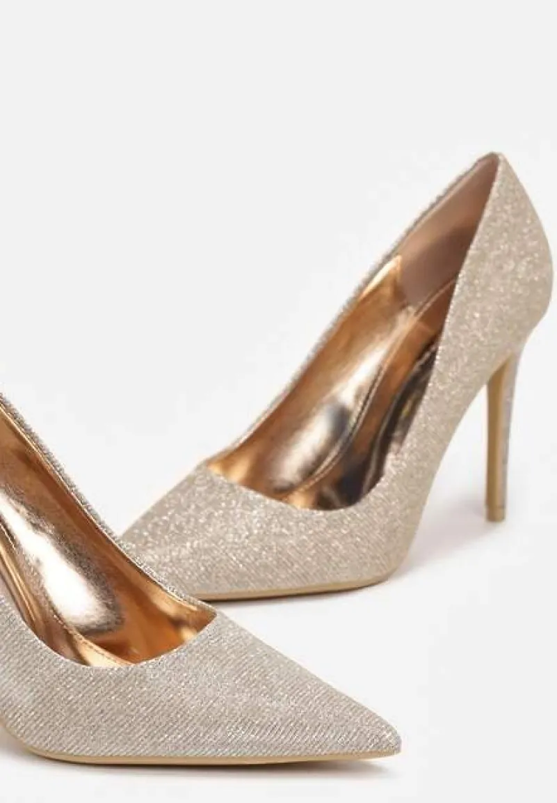 Szampańskie Brokatowe Szpilki ze Szpiczastym Noskiem Dazzla