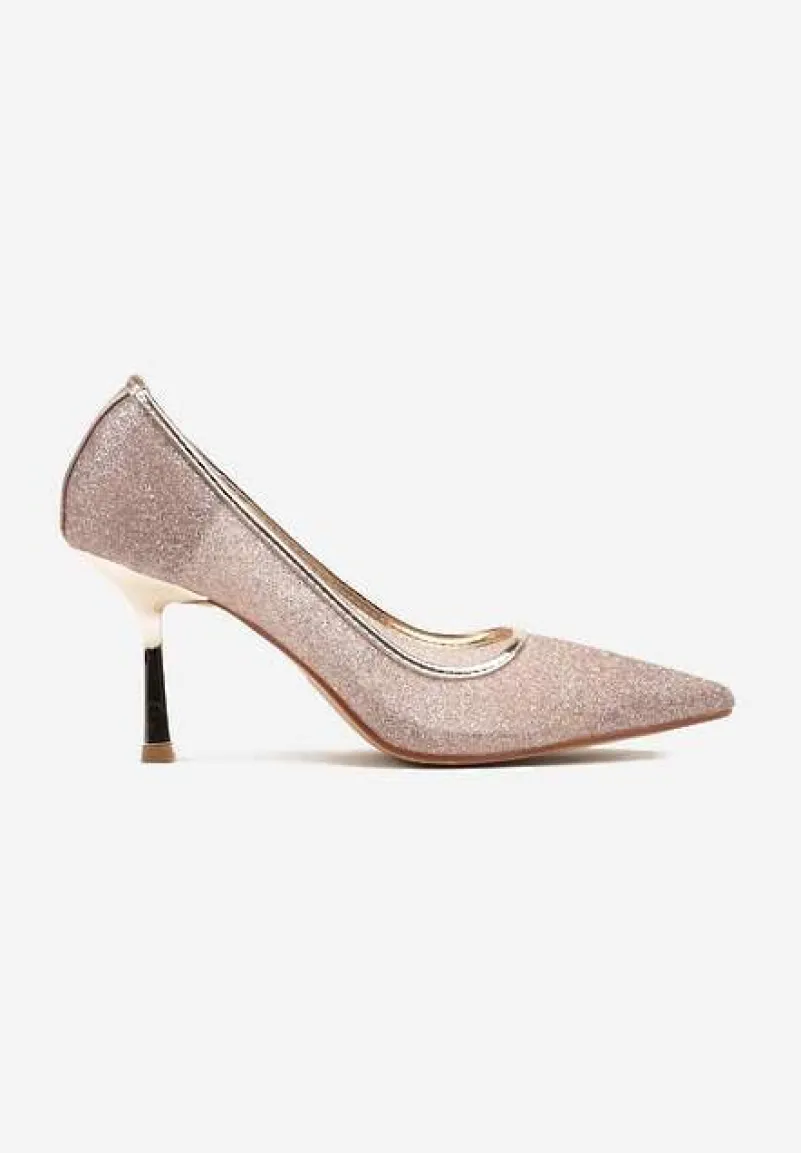 Szampańskie Brokatowe Szpilki ze Szpiczastym Noskiem Nelmarra