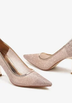 Szampańskie Brokatowe Szpilki ze Szpiczastym Noskiem Nelmarra