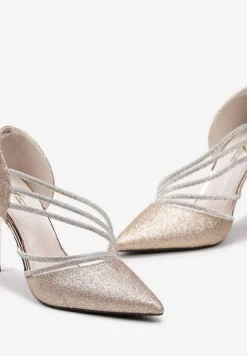 Szampańskie Brokatowe Szpilki na Metalicznej Szpilce Ozdobione Cyrkoniami Ineka