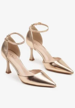 Szampańskie Czółenka na Szpilce z Paskiem Wokół Kostki Eleantia