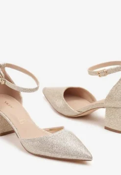 Szampańskie Czółenka Vices na Słupku z Wkładką ze Skóry Naturalnej Ozdobione Paskiem Resilia