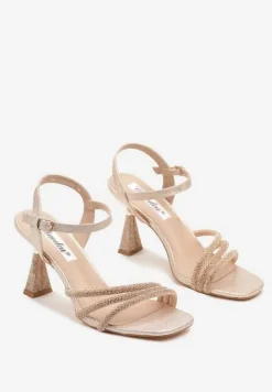 Szampańskie Eleganckie Sandały na Obcasie Ozdobione Brokatem i Cyrkoniami Ederia